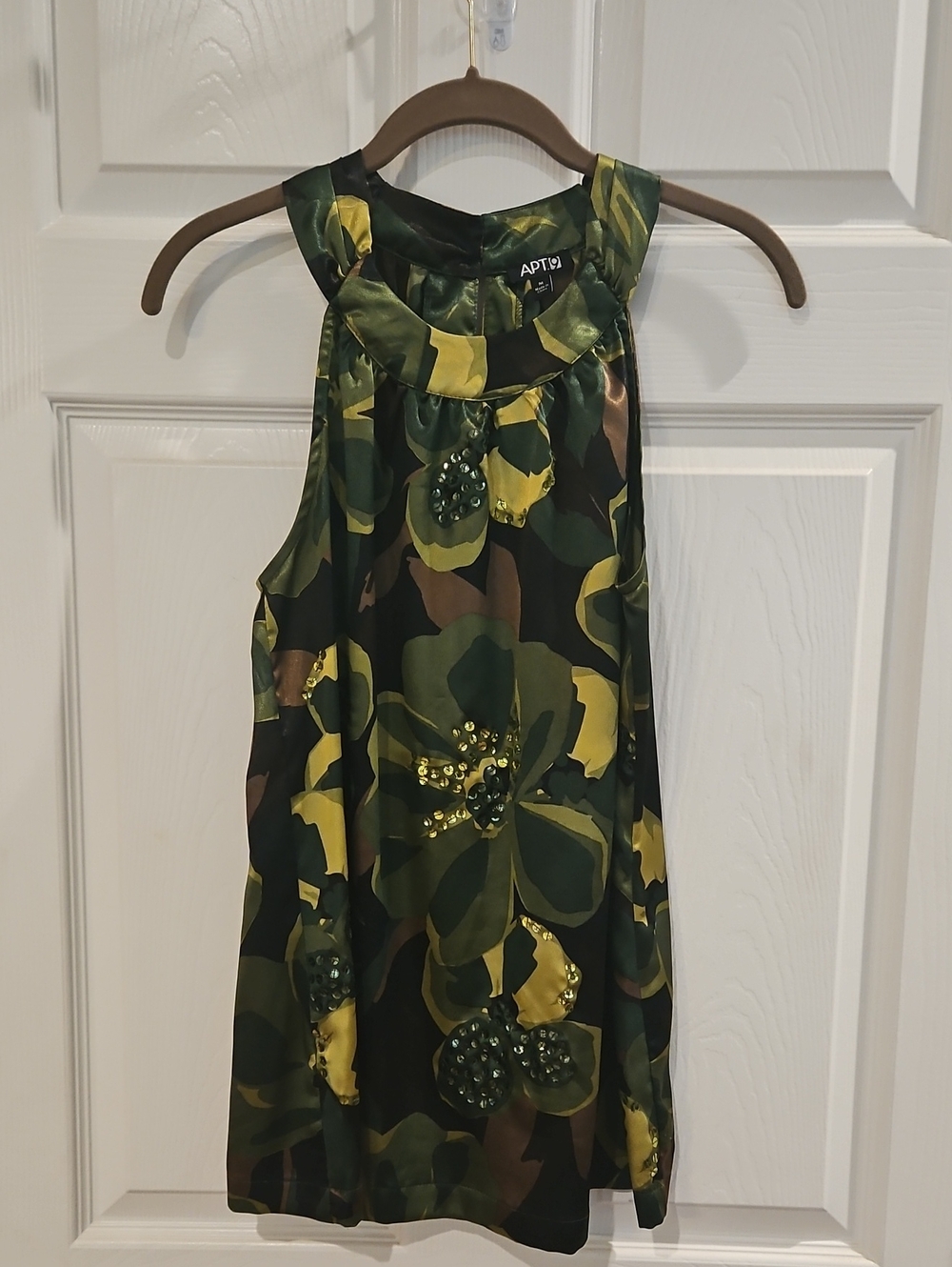 Apt. 9 Green, Black & Brown Floral Halter Top with Beaded Accents
